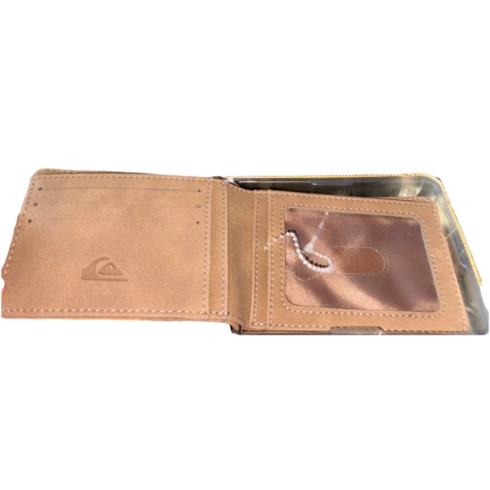 MEN'S QUIKSILVER BROWN/LIGHT BROWN BIFOLD FAUX SUEDE WALLET NEW IN TIN GIFTBOX - Picture 5 of 9